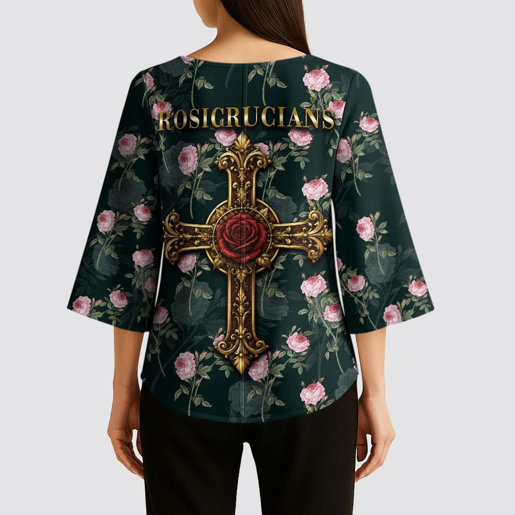 Rosicrucian Order Rose Cross Kimono Sleeve Blouse Gothic Baroque Crucifix Vintage Floral
