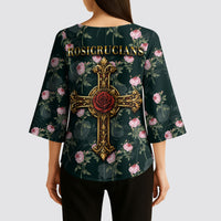 Rosicrucian Order Rose Cross Kimono Sleeve Blouse Gothic Baroque Crucifix Vintage Floral