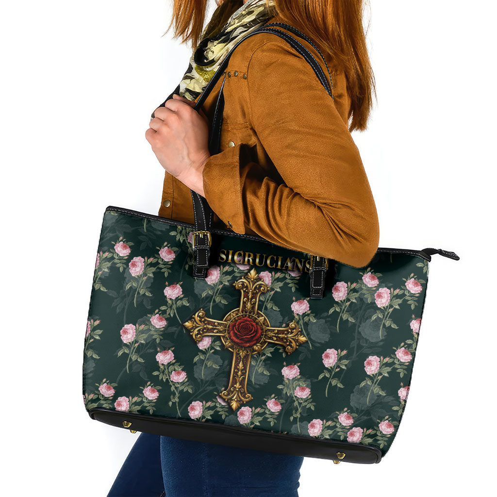 Rosicrucian Order Rose Cross Leather Tote Bag Gothic Baroque Crucifix Vintage Floral