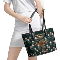 Rosicrucian Order Rose Cross Leather Tote Bag Gothic Baroque Crucifix Vintage Floral