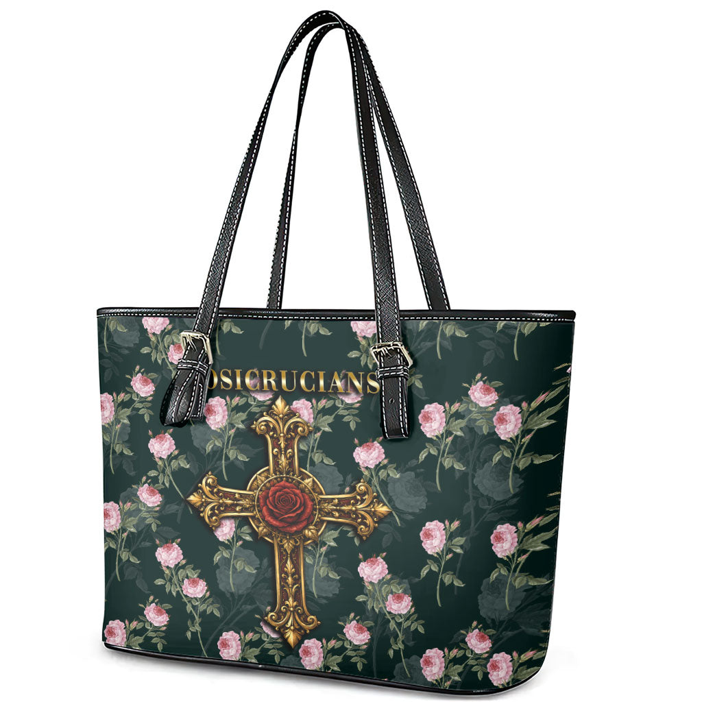 Rosicrucian Order Rose Cross Leather Tote Bag Gothic Baroque Crucifix Vintage Floral