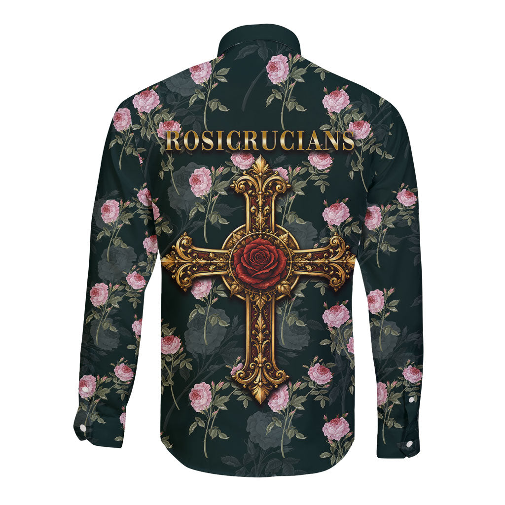 Rosicrucian Order Rose Cross Long Sleeve Button Shirt Gothic Baroque Crucifix Vintage Floral