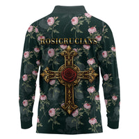 Rosicrucian Order Rose Cross Long Sleeve Polo Shirt Gothic Baroque Crucifix Vintage Floral