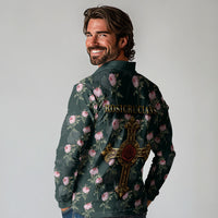 Rosicrucian Order Rose Cross Long Sleeve Polo Shirt Gothic Baroque Crucifix Vintage Floral