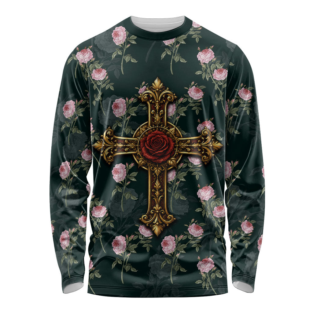 Rosicrucian Order Rose Cross Long Sleeve Shirt Gothic Baroque Crucifix Vintage Floral