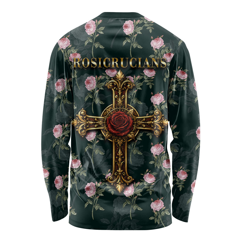 Rosicrucian Order Rose Cross Long Sleeve Shirt Gothic Baroque Crucifix Vintage Floral