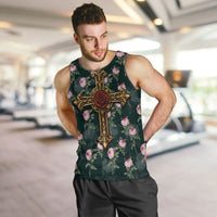 Rosicrucian Order Rose Cross Men Tank Top Gothic Baroque Crucifix Vintage Floral