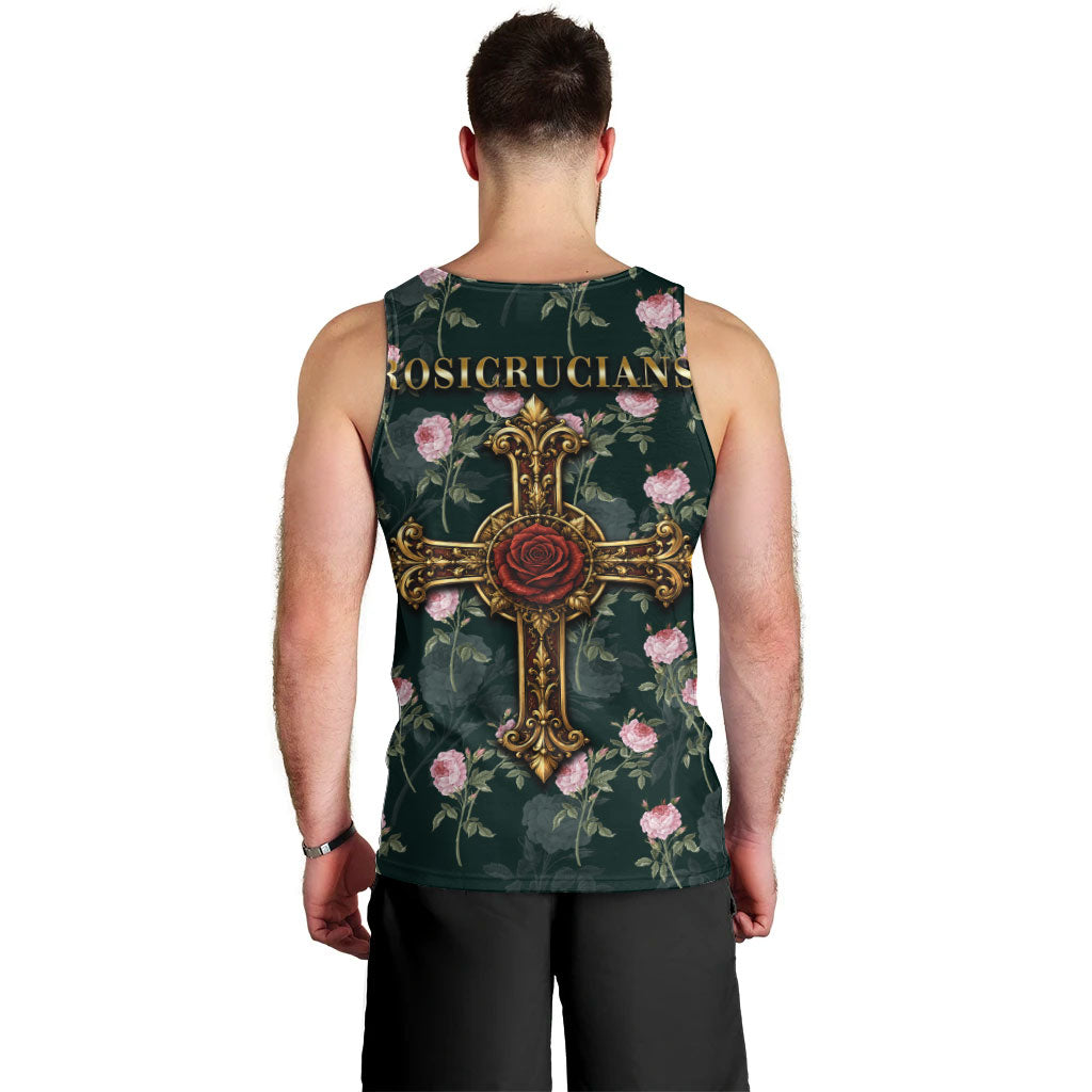 Rosicrucian Order Rose Cross Men Tank Top Gothic Baroque Crucifix Vintage Floral