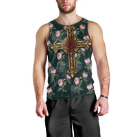 Rosicrucian Order Rose Cross Men Tank Top Gothic Baroque Crucifix Vintage Floral