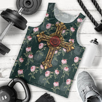 Rosicrucian Order Rose Cross Men Tank Top Gothic Baroque Crucifix Vintage Floral