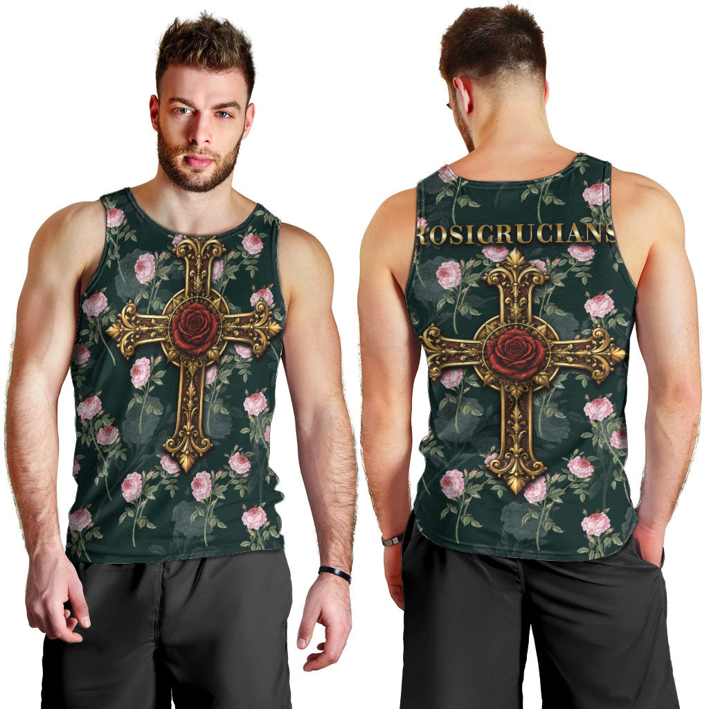 Rosicrucian Order Rose Cross Men Tank Top Gothic Baroque Crucifix Vintage Floral