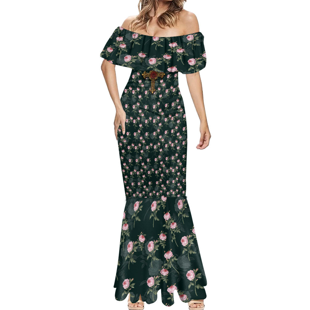 Rosicrucian Order Rose Cross Mermaid Dress Gothic Baroque Crucifix Vintage Floral