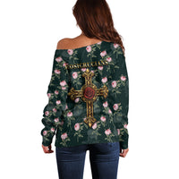 Rosicrucian Order Rose Cross Off Shoulder Sweater Gothic Baroque Crucifix Vintage Floral