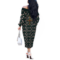 Rosicrucian Order Rose Cross Off The Shoulder Long Sleeve Dress Gothic Baroque Crucifix Vintage Floral