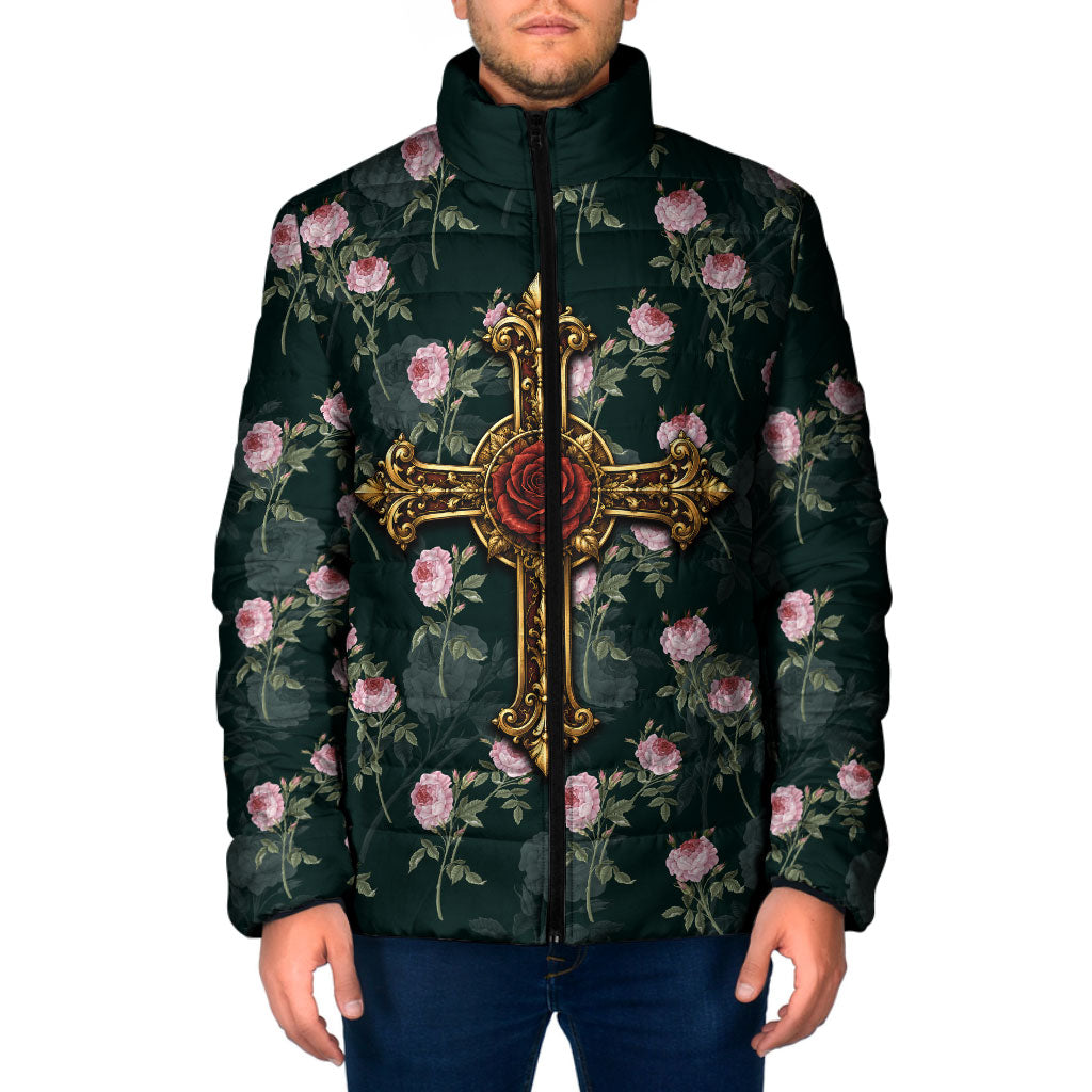 Rosicrucian Order Rose Cross Padded Jacket Gothic Baroque Crucifix Vintage Floral