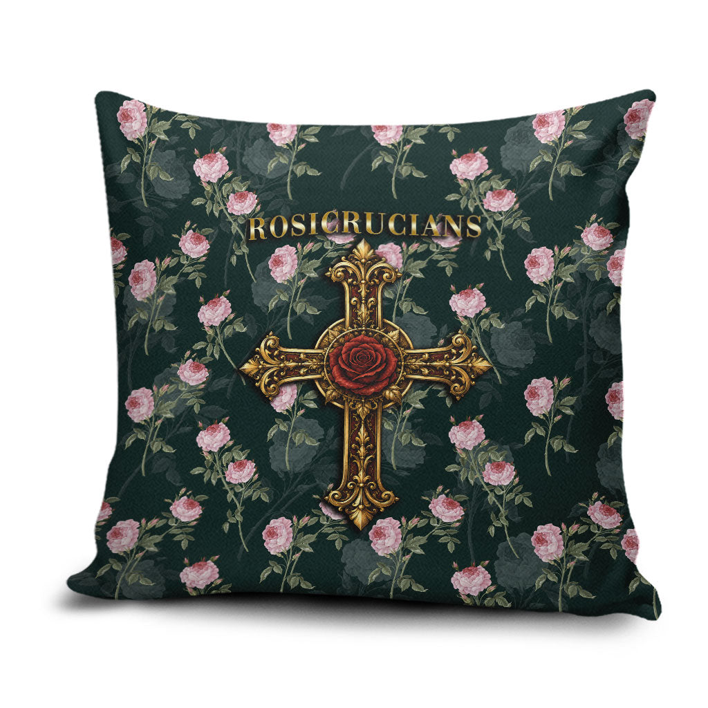 Rosicrucian Order Rose Cross Pillow Cover Gothic Baroque Crucifix Vintage Floral
