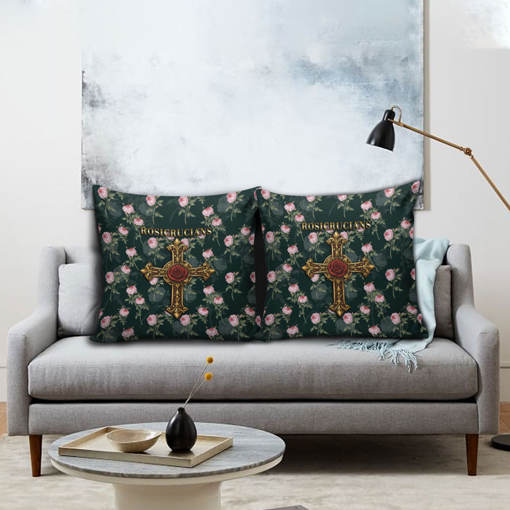 Rosicrucian Order Rose Cross Pillow Cover Gothic Baroque Crucifix Vintage Floral