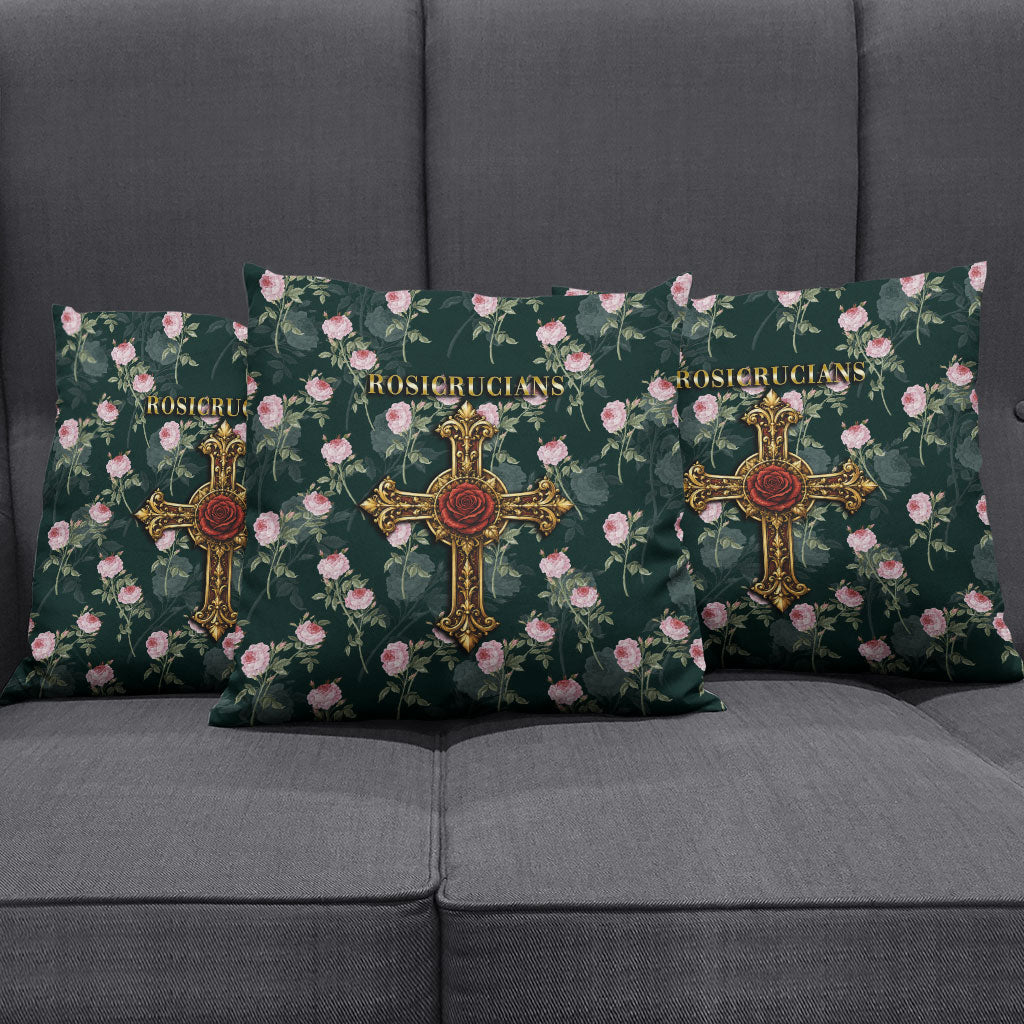 Rosicrucian Order Rose Cross Pillow Cover Gothic Baroque Crucifix Vintage Floral