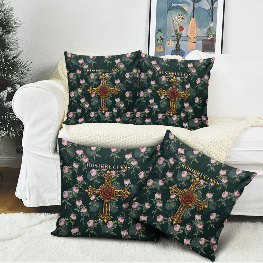 Rosicrucian Order Rose Cross Pillow Cover Gothic Baroque Crucifix Vintage Floral