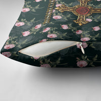 Rosicrucian Order Rose Cross Pillow Cover Gothic Baroque Crucifix Vintage Floral