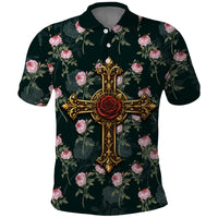 Rosicrucian Order Rose Cross Polo Shirt Gothic Baroque Crucifix Vintage Floral