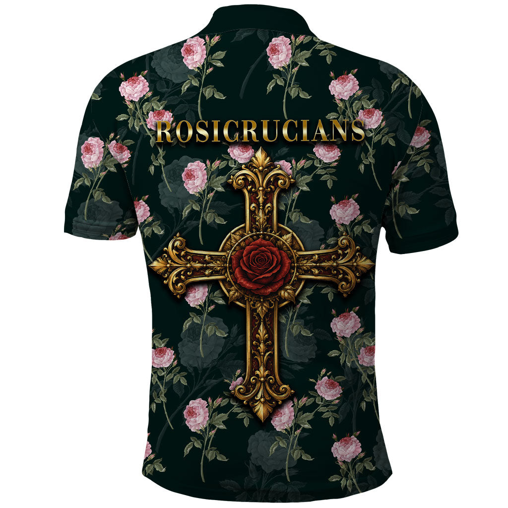 Rosicrucian Order Rose Cross Polo Shirt Gothic Baroque Crucifix Vintage Floral