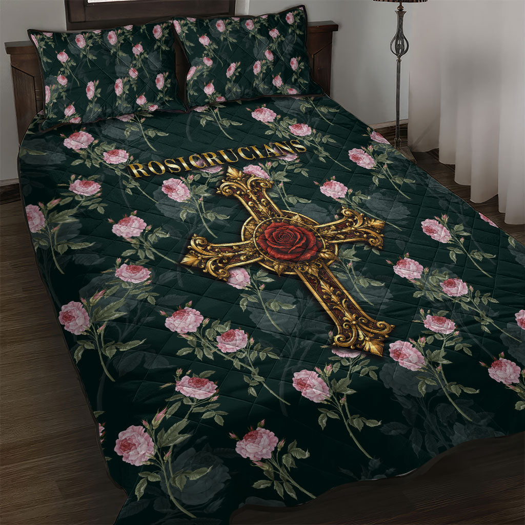 Rosicrucian Order Rose Cross Quilt Bed Set Gothic Baroque Crucifix Vintage Floral