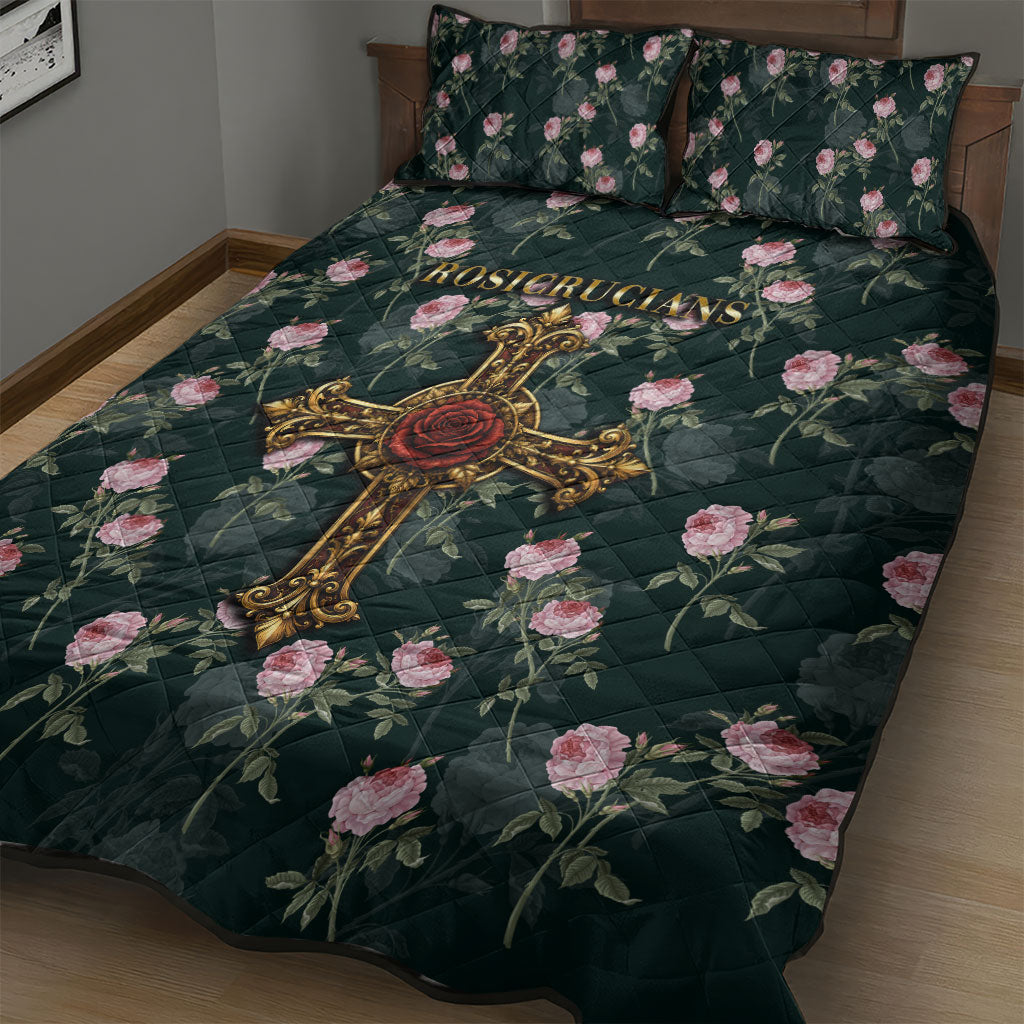 Rosicrucian Order Rose Cross Quilt Bed Set Gothic Baroque Crucifix Vintage Floral