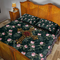 Rosicrucian Order Rose Cross Quilt Bed Set Gothic Baroque Crucifix Vintage Floral