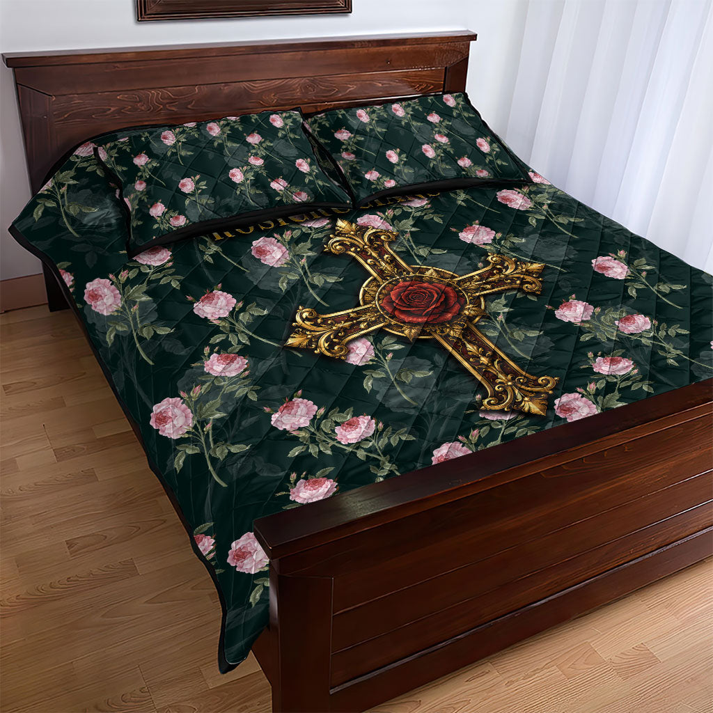 Rosicrucian Order Rose Cross Quilt Bed Set Gothic Baroque Crucifix Vintage Floral