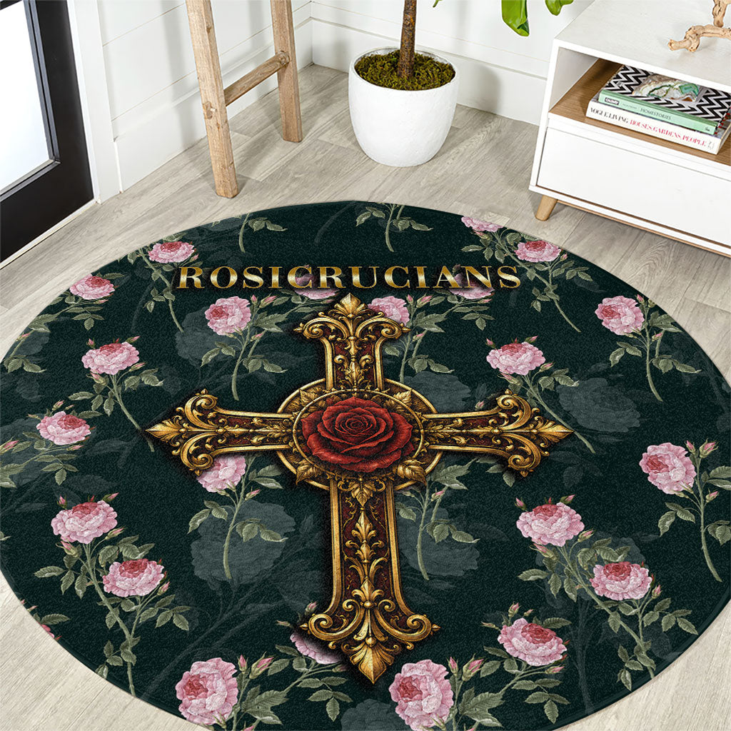 Rosicrucian Order Rose Cross Round Carpet Gothic Baroque Crucifix Vintage Floral