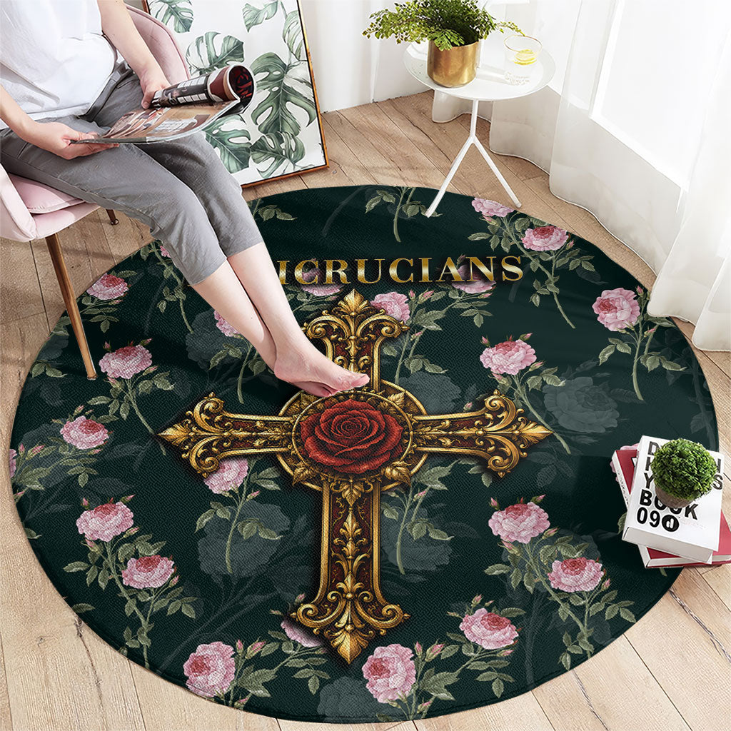 Rosicrucian Order Rose Cross Round Carpet Gothic Baroque Crucifix Vintage Floral