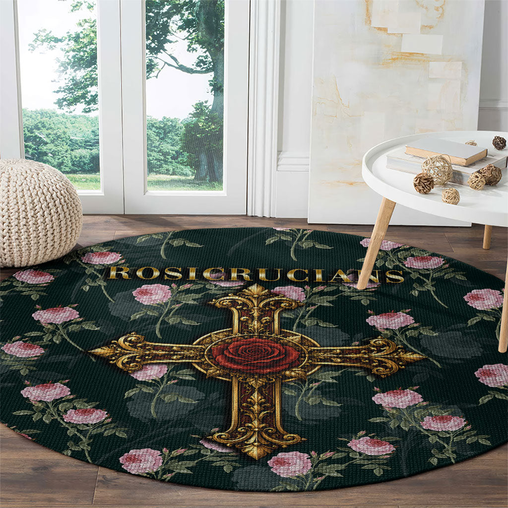 Rosicrucian Order Rose Cross Round Carpet Gothic Baroque Crucifix Vintage Floral