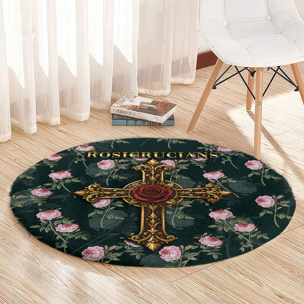 Rosicrucian Order Rose Cross Round Carpet Gothic Baroque Crucifix Vintage Floral
