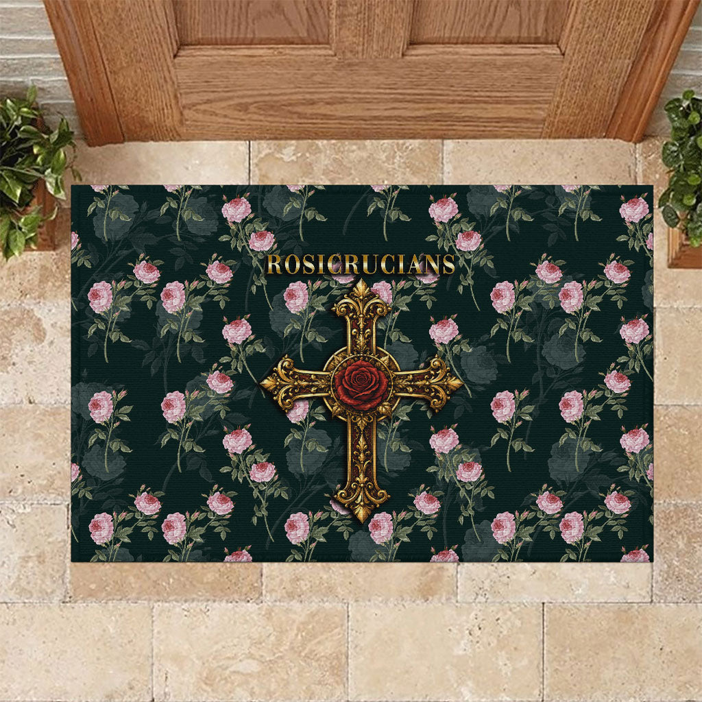 Rosicrucian Order Rose Cross Rubber Doormat Gothic Baroque Crucifix Vintage Floral