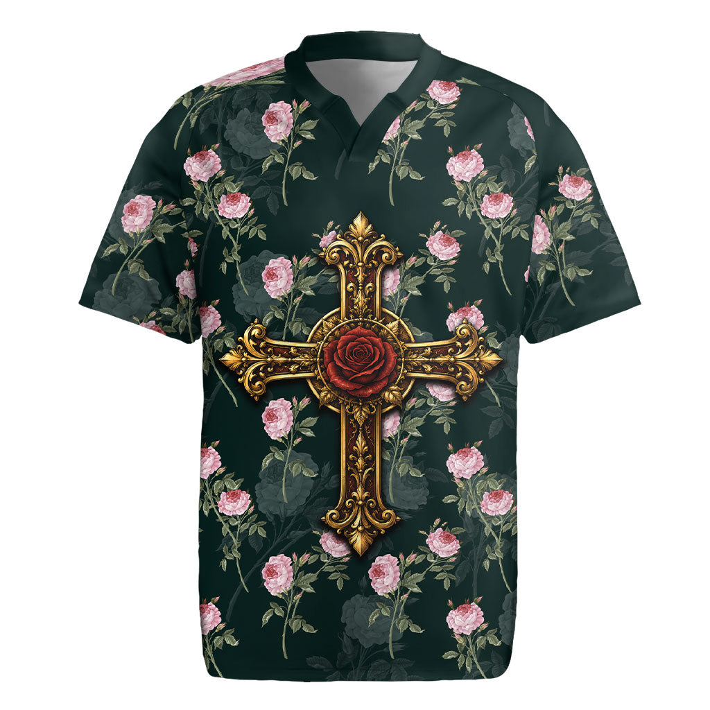 Rosicrucian Order Rose Cross Rugby Jersey Gothic Baroque Crucifix Vintage Floral