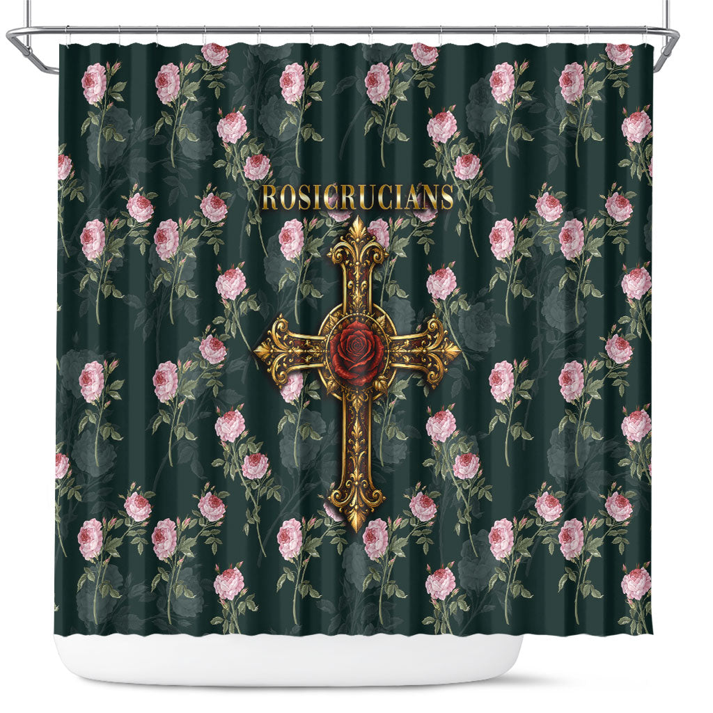 Rosicrucian Order Rose Cross Shower Curtain Gothic Baroque Crucifix Vintage Floral