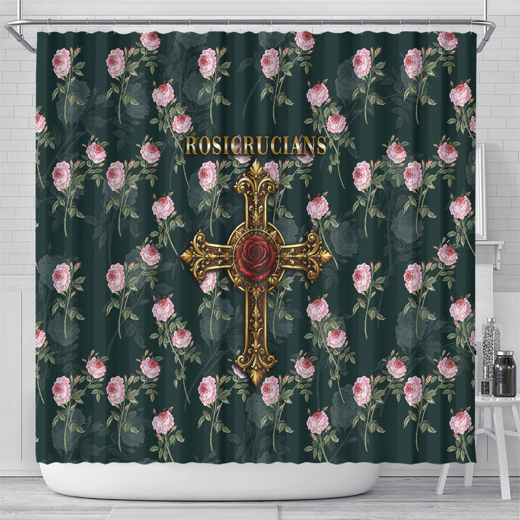 Rosicrucian Order Rose Cross Shower Curtain Gothic Baroque Crucifix Vintage Floral
