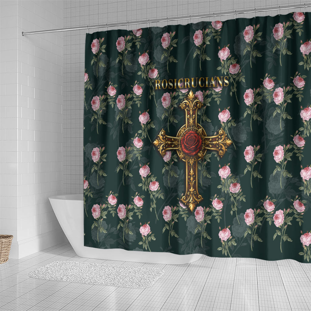 Rosicrucian Order Rose Cross Shower Curtain Gothic Baroque Crucifix Vintage Floral