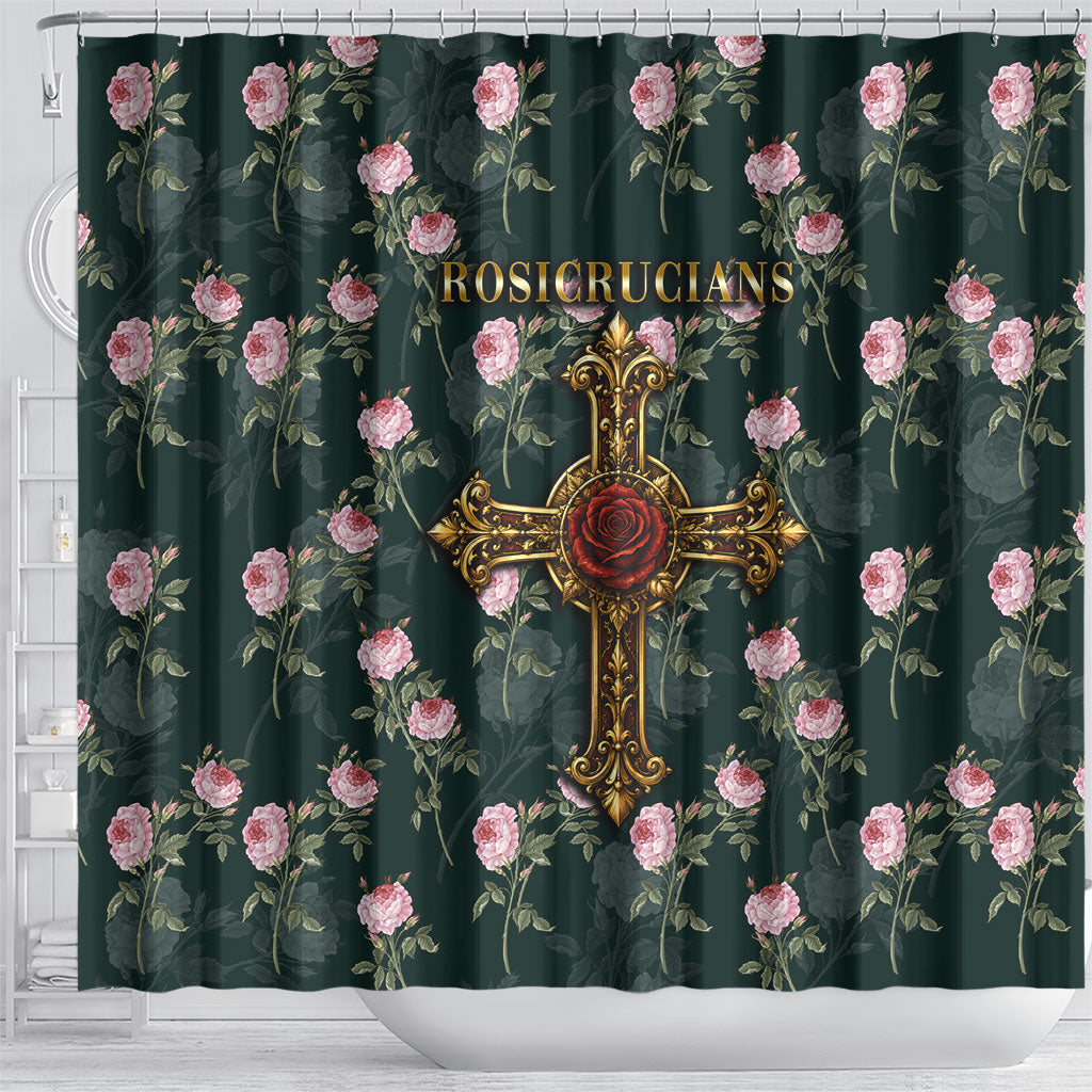 Rosicrucian Order Rose Cross Shower Curtain Gothic Baroque Crucifix Vintage Floral