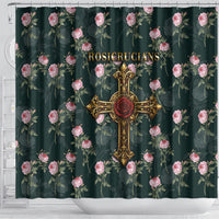 Rosicrucian Order Rose Cross Shower Curtain Gothic Baroque Crucifix Vintage Floral