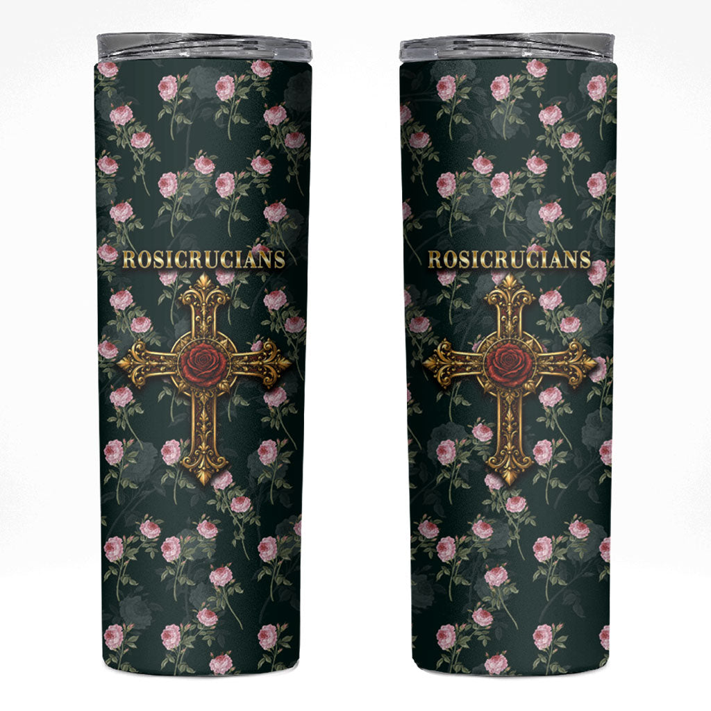 Rosicrucian Order Rose Cross Skinny Tumbler Gothic Baroque Crucifix Vintage Floral