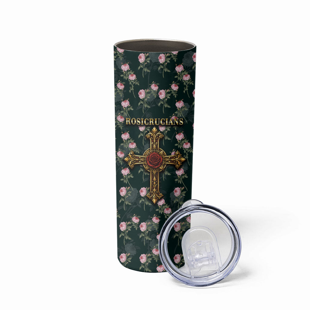 Rosicrucian Order Rose Cross Skinny Tumbler Gothic Baroque Crucifix Vintage Floral