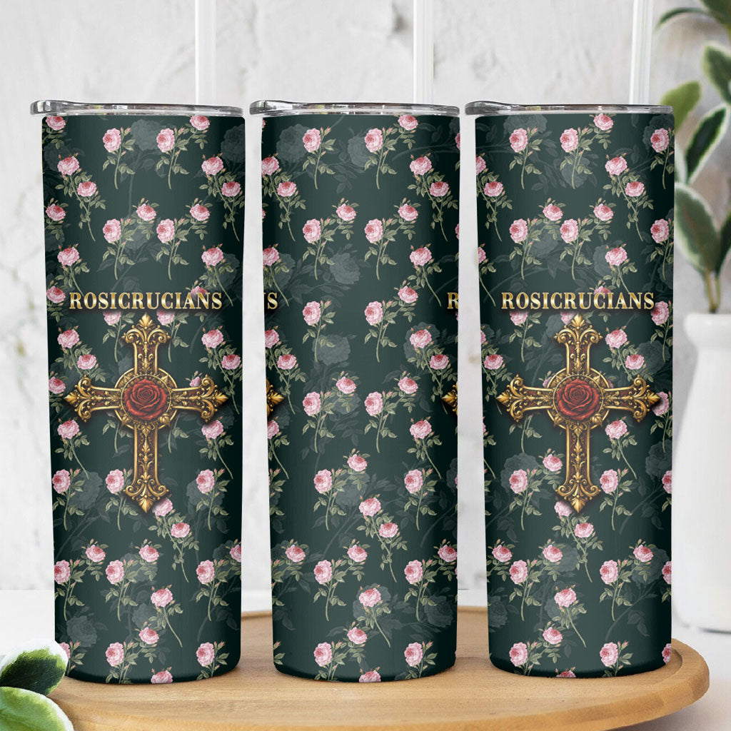Rosicrucian Order Rose Cross Skinny Tumbler Gothic Baroque Crucifix Vintage Floral