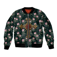 Rosicrucian Order Rose Cross Sleeve Zip Bomber Jacket Gothic Baroque Crucifix Vintage Floral