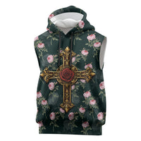 Rosicrucian Order Rose Cross Sleeveless Hoodie Gothic Baroque Crucifix Vintage Floral