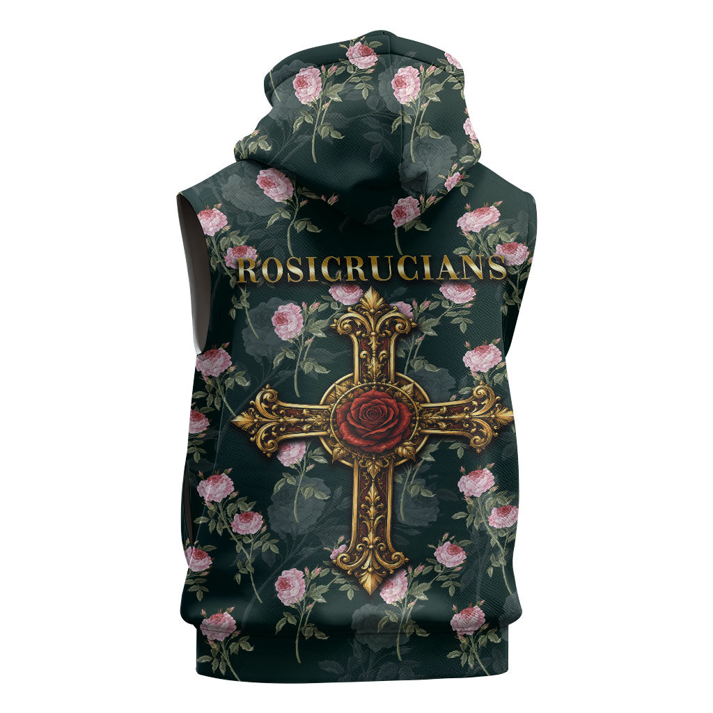 Rosicrucian Order Rose Cross Sleeveless Hoodie Gothic Baroque Crucifix Vintage Floral