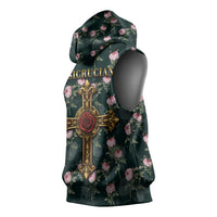 Rosicrucian Order Rose Cross Sleeveless Hoodie Gothic Baroque Crucifix Vintage Floral