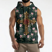 Rosicrucian Order Rose Cross Sleeveless Hoodie Gothic Baroque Crucifix Vintage Floral