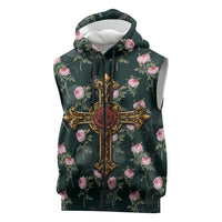 Rosicrucian Order Rose Cross Sleeveless Zip Hoodie Gothic Baroque Crucifix Vintage Floral